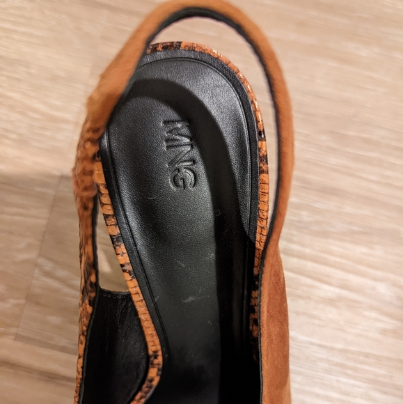 Mango Faux Snakeskin Suede Slingback Heels Size US 9.5 Cognac - Picture 14 of 15